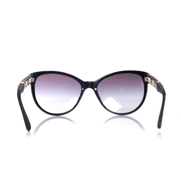 New! CHANEL Cat-eye chain link sunglasses black + white, Chanel case + cloth - Picture 4 of 11